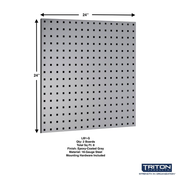 24 In. W X 24 In. H Gray Epoxy Coated 18-Gauge Steel Square Hole Pegboards 2 & Mounting Hardware